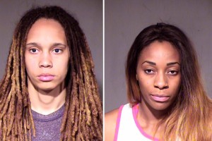 WNBA players Griner and Johnson are shown in this combo of police booking photos in Phoenix