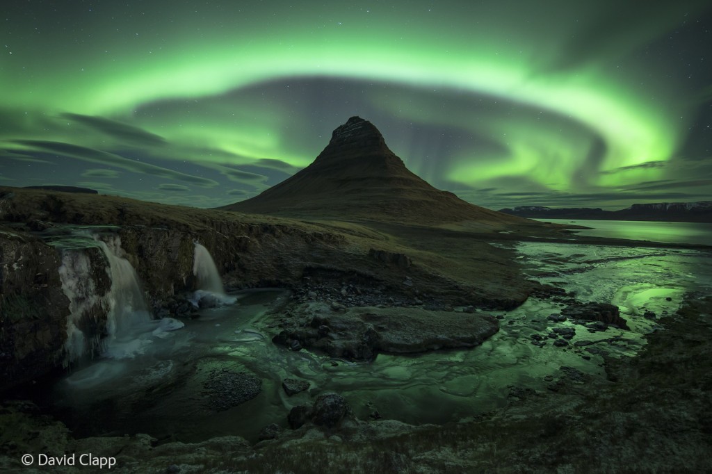 David Clapp's Magic Mountain was snapped in Iceland and caught the intensity of the aurora light just as it changed formation.