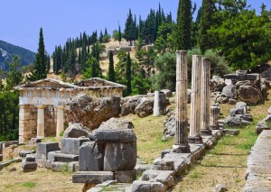 Ruins of the ancient city Delphi, Greece - archaeology background