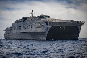 180303-N-JI086-344  IONIAN SEA (March 3, 2018) The Spearhead-class expeditionary fast transport ship USNS Carson City (T-EPF 7) transits the Ionian Sea. Carson City is conducting naval operations in the U.S. 6th Fleet area of operations to advance security and stability in the region. (U.S. Navy photo by Mass Communication Specialist 3rd Class Ford Williams/Released)