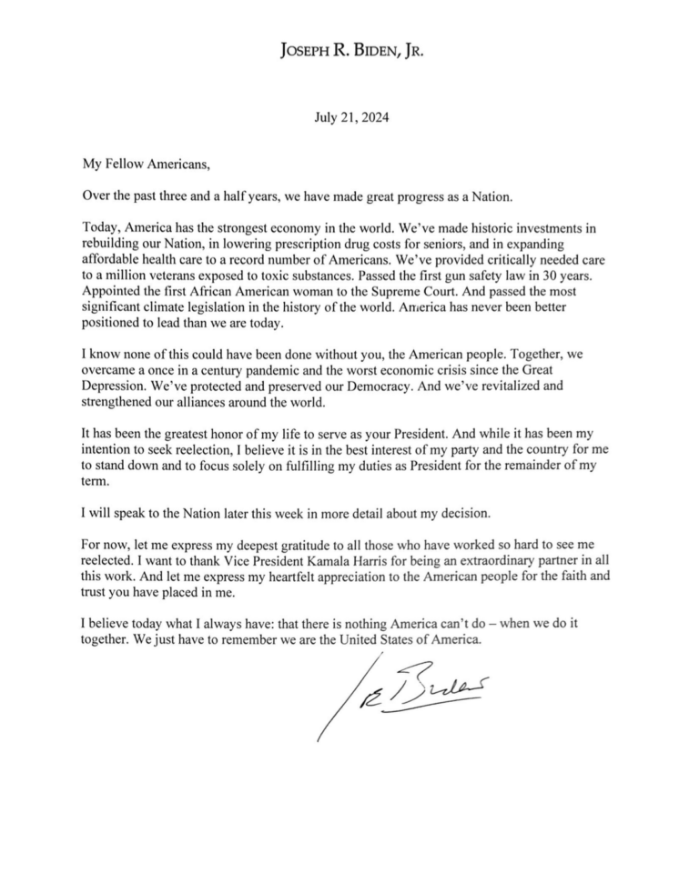 Biden resigns as presidential candidate He announced it in a letter