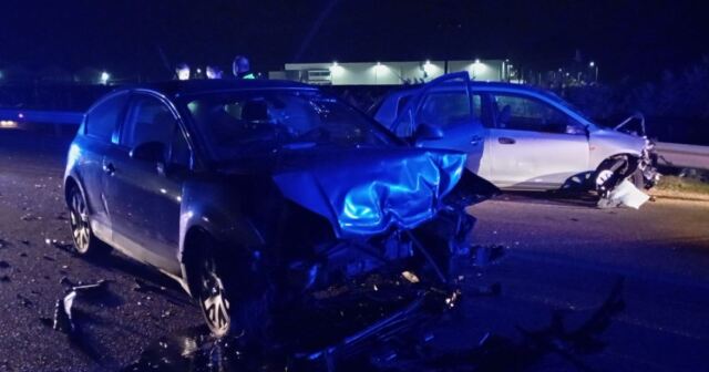 Car crash with two injured after a violent head-on collision between ...