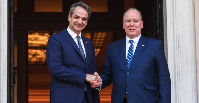 Prince Albert of Monaco at Maximou for a meeting with Mitsotakis
