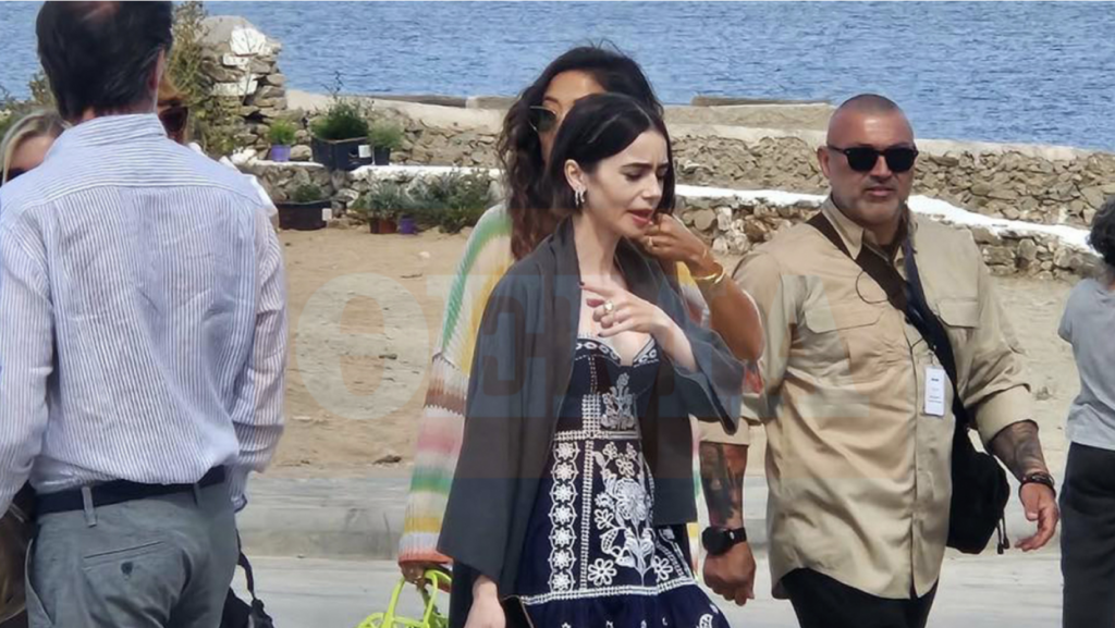 Lily Collins at Mykonos windmills for the filming of Emily in Paris — see photos