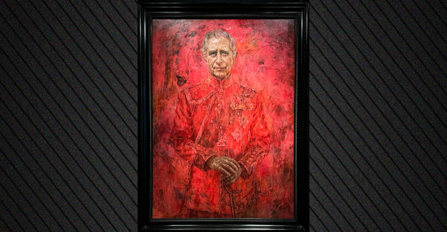 King Charles’s “psychedelic red” portrait goes on display at Buckingham Palace for the first time
